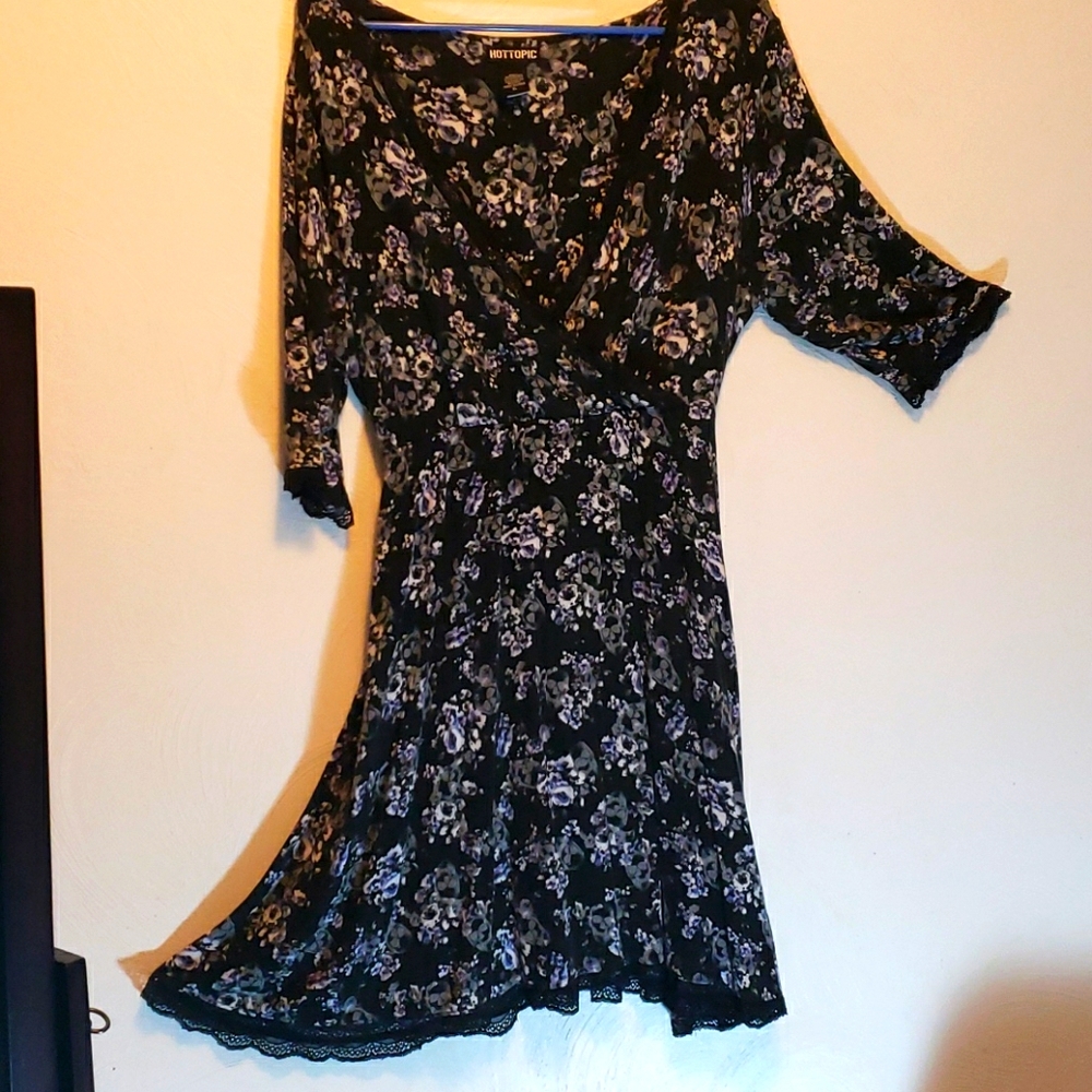 Hot Topic Skulls and Flowers Wrap Dress
